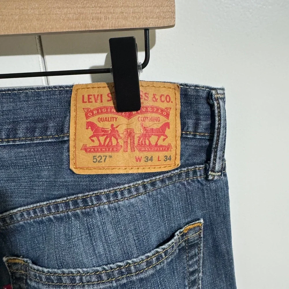 Levis 527 Slim Bootcut Jeans Mens 34x34 Blue Medium Wash Denim Low Rise 527-0511